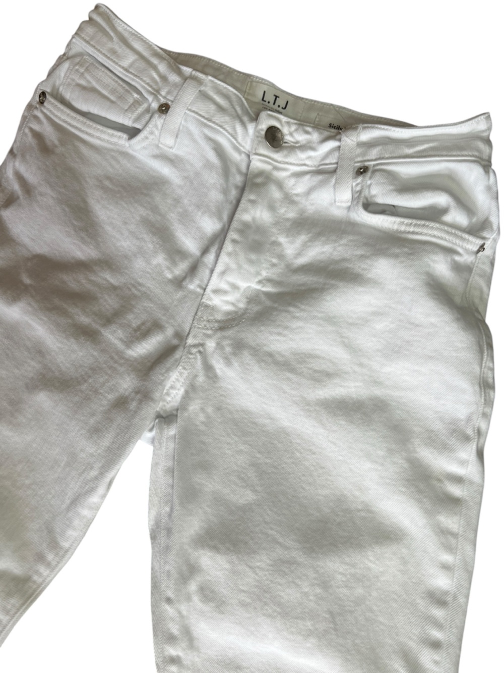 L.T.J Sicily White Jeans 25 Cropped Straight Raw Hem High Rise Made USA Denim - Picture 3 of 10
